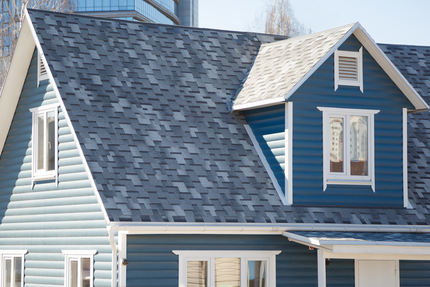 Blue and White Suburban Home.